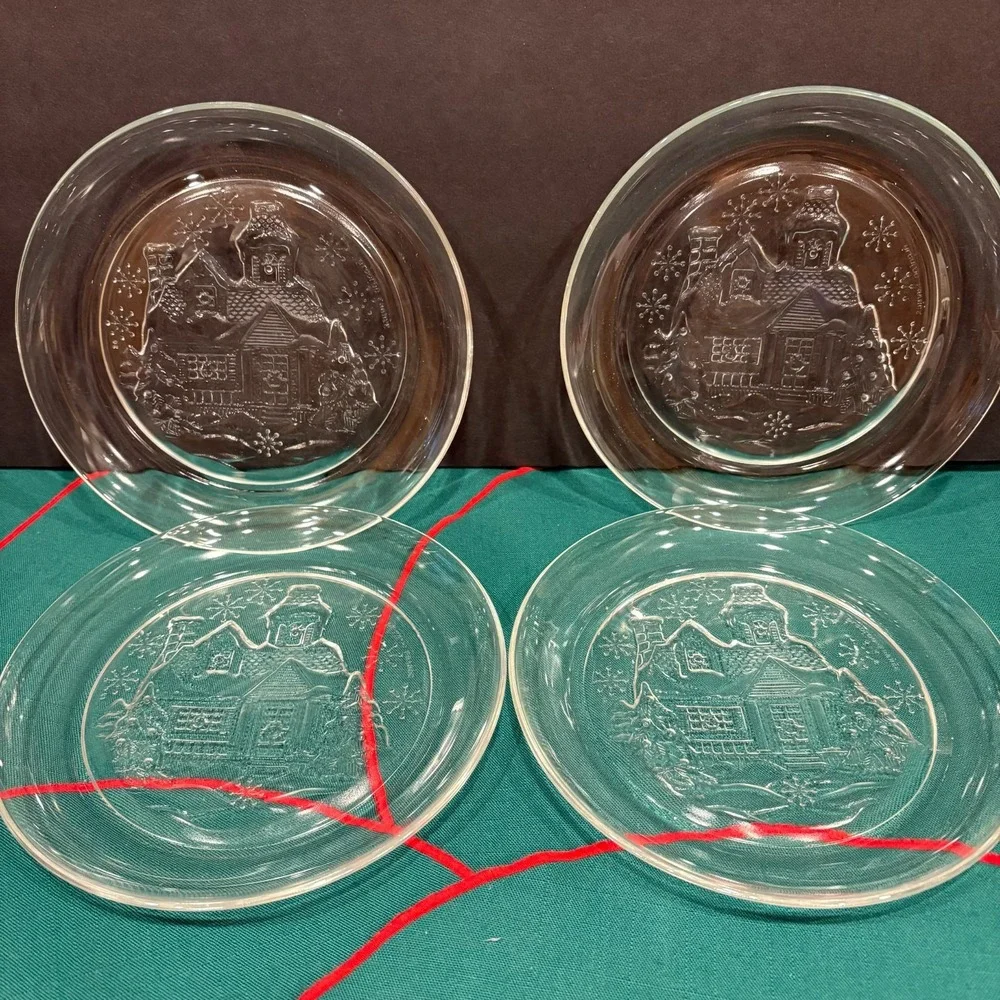 VTG 4-Arcoroc France Chalet Snow Cabin Clear Glass‎ 7.5